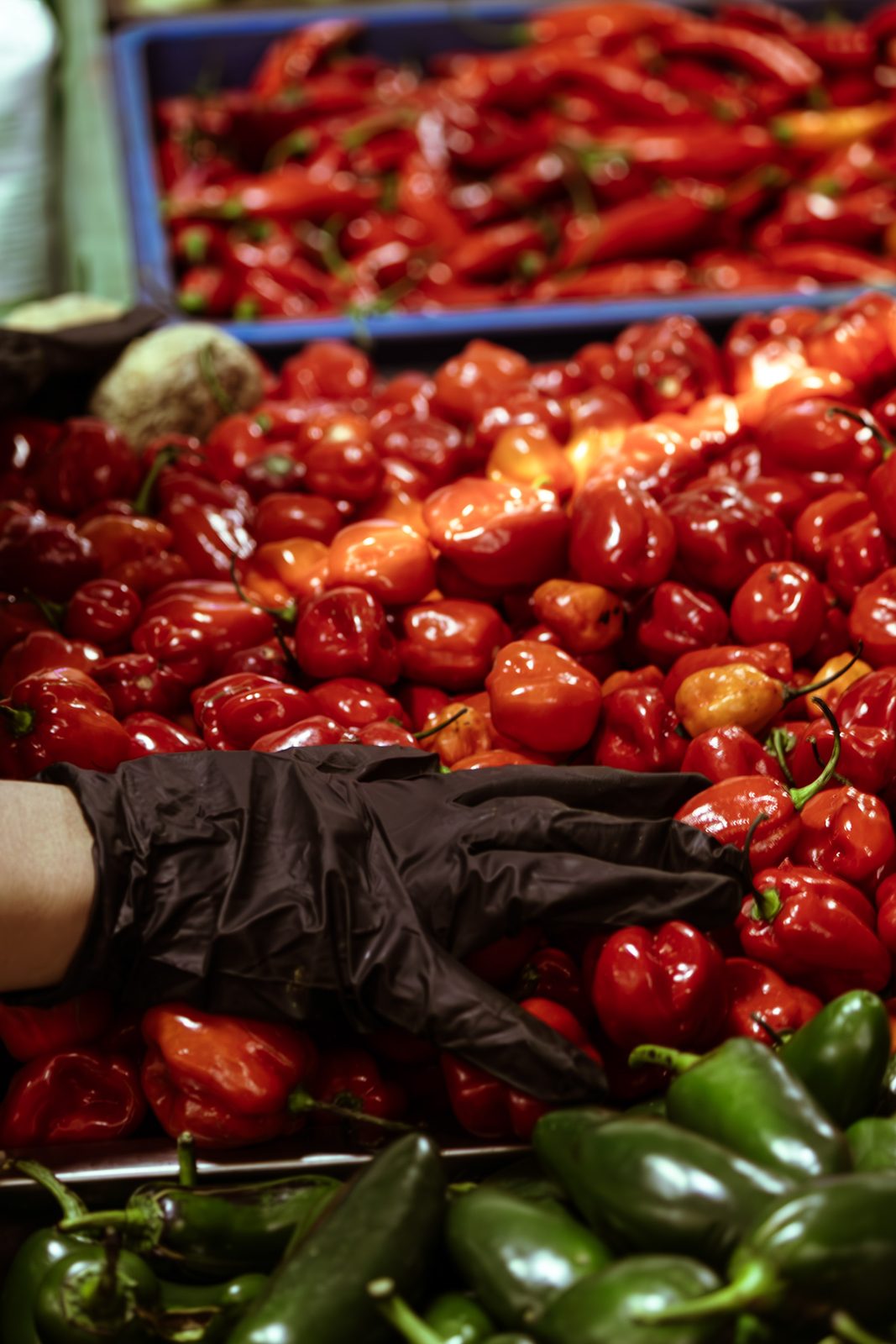 Peppers and produce at a Bogotá market